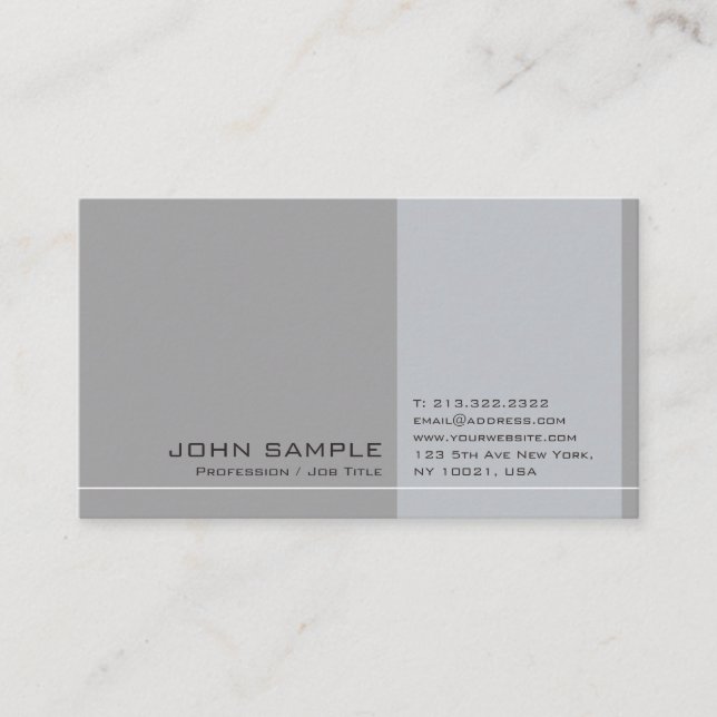Tarjeta De Visita Llano elegante simple gris moderno elegante (Anverso)