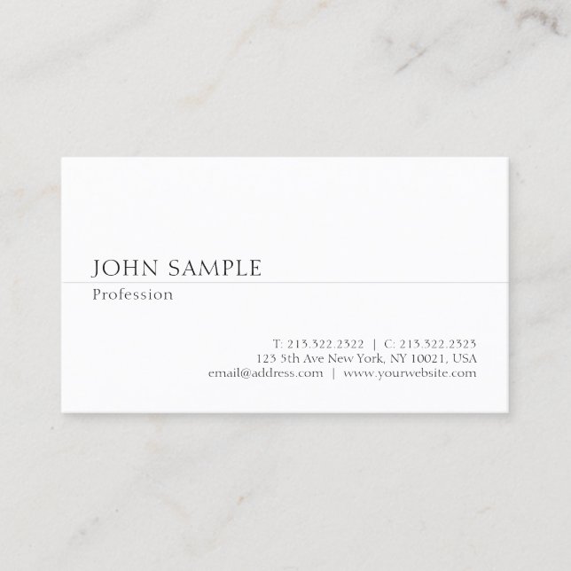 Tarjeta De Visita Llano elegante simple profesional blanco moderno (Anverso)