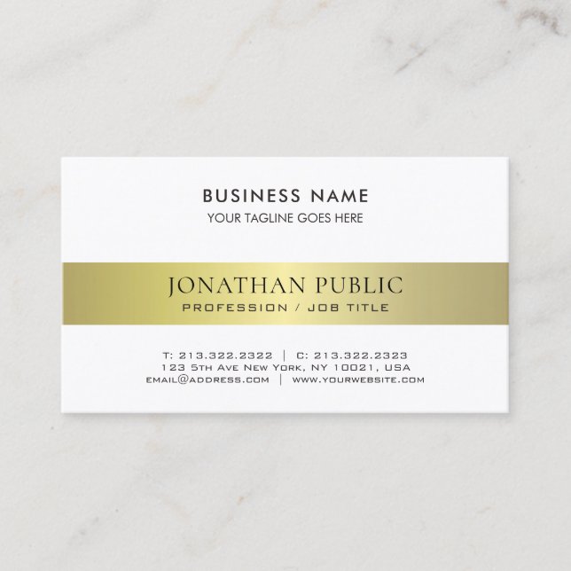 Tarjeta De Visita Llano profesional moderno elegante de moda del oro (Anverso)