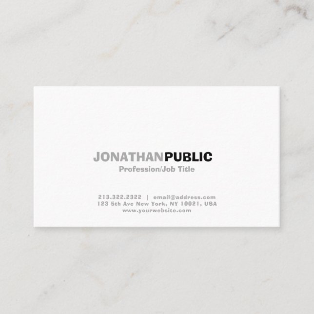 Tarjeta De Visita Llano simple blanco profesional moderno elegante (Anverso)