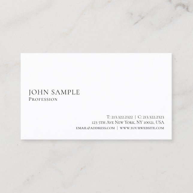 Tarjeta De Visita Llano simple profesional blanco moderno elegante (Anverso)