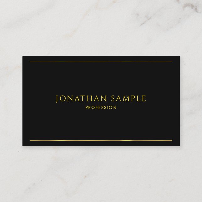 Tarjeta De Visita Llano sofisticado moderno del oro negro (Anverso)