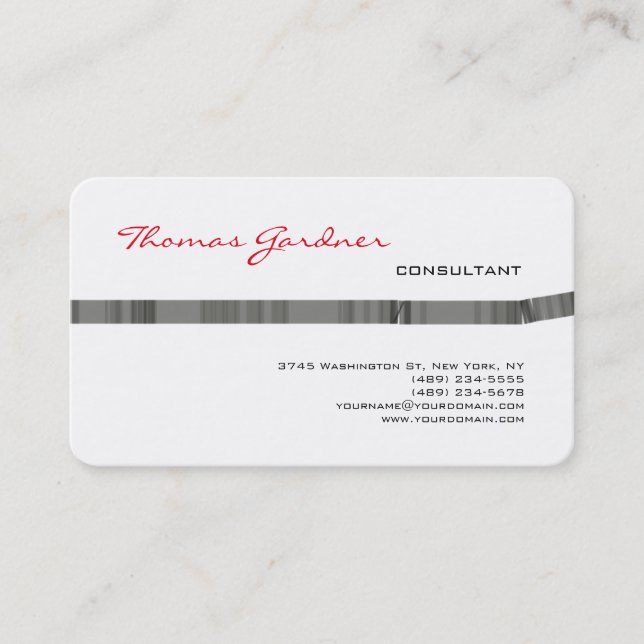 Tarjeta De Visita Llanura de escritura de mano roja gris blanca Mini (Anverso)