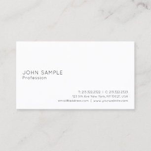 Tarjeta De Visita Llanura elegante elegante y blanca profesional