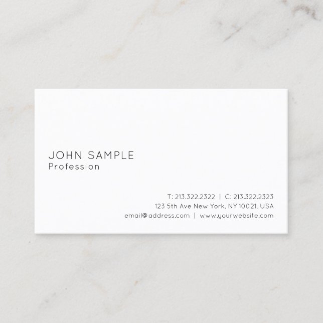 Tarjeta De Visita Llanura elegante elegante y blanca profesional (Anverso)