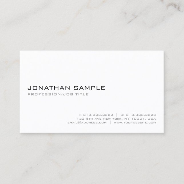 Tarjeta De Visita Llanura minimalista elegante de color blanco moder (Anverso)