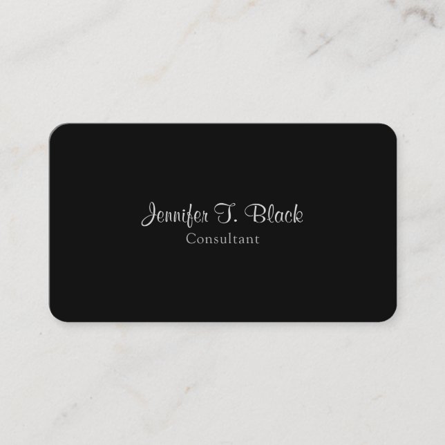 Tarjeta De Visita Llanura profesional clásica Minimalista negra (Anverso)