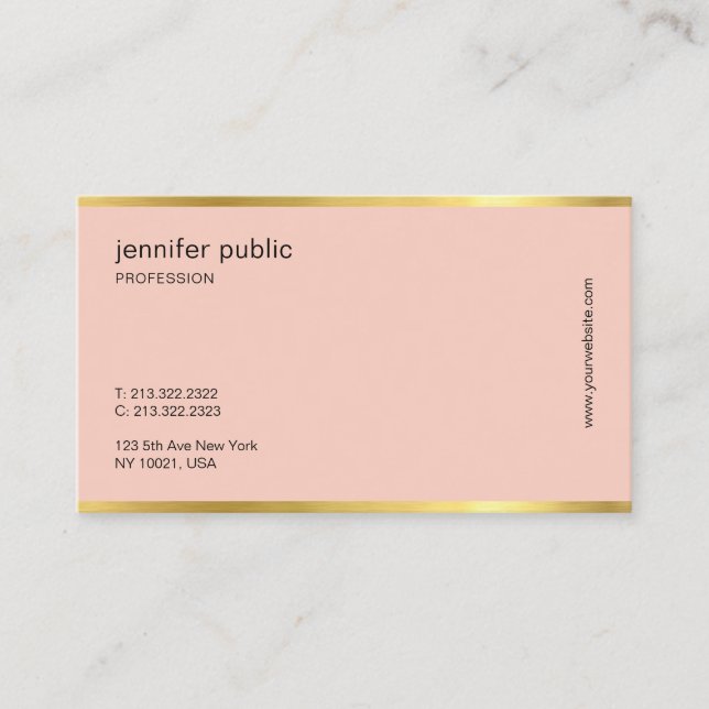 Tarjeta De Visita Llanura profesional Rubor Pink Gold moderna y crea (Anverso)