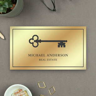 Tarjeta De Visita Llave antigua vintage de papel de oro Inmobiliaria