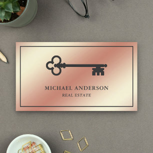 Tarjeta De Visita Llave antigua vintage de papel de oro rosa Inmobil