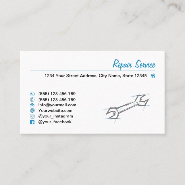 Tarjeta De Visita Llave de tornillo, dibujada a mano. Servicio de re (Anverso)