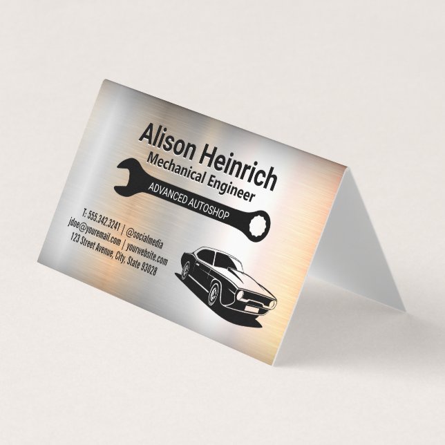 Tarjeta De Visita Llave mecánica | Coche muscular | Metálico (Anverso)
