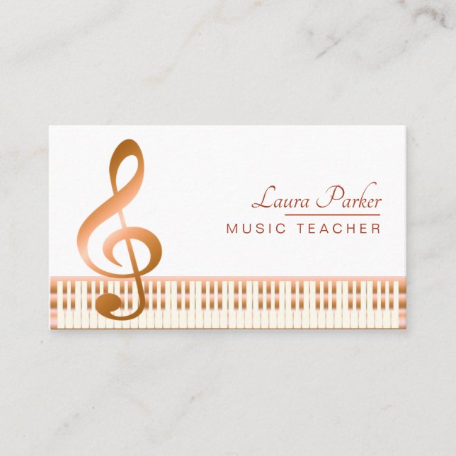 Tarjeta De Visita Llave musical elegante del teclado de piano del (Anverso)