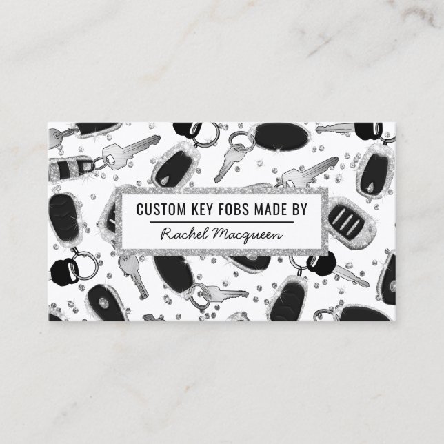 Tarjeta De Visita Llave Purpurina de plata blanca espumosa Fob Craft (Anverso)