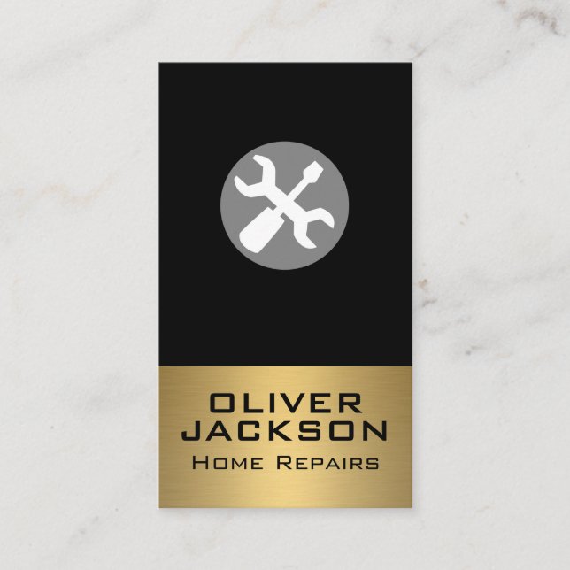 Tarjeta De Visita Llave y destornillador | Metálico de oro (Anverso)