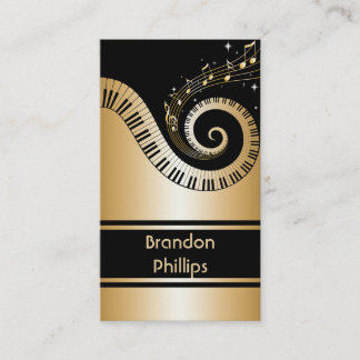 Tarjeta De Visita Llaves del piano y notas elegantes de la música
