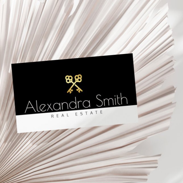 Tarjeta De Visita llaves retro blanco dorado negro (Subido por el creador)