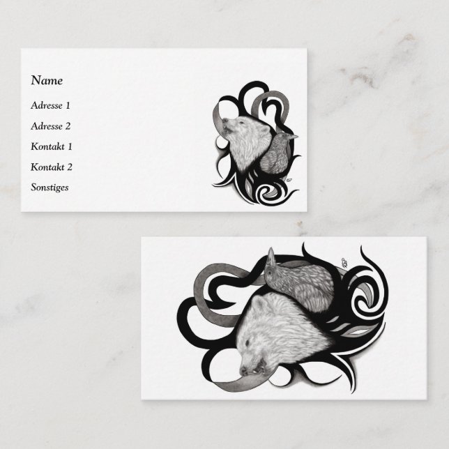 Tarjeta De Visita Lobo blanco con arte tribal de Raven (Anverso / Reverso)