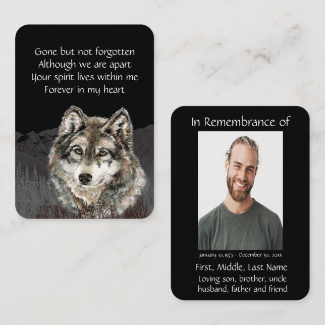 Tarjeta De Visita Lobo en conmemoración de la vida (Anverso / Reverso)