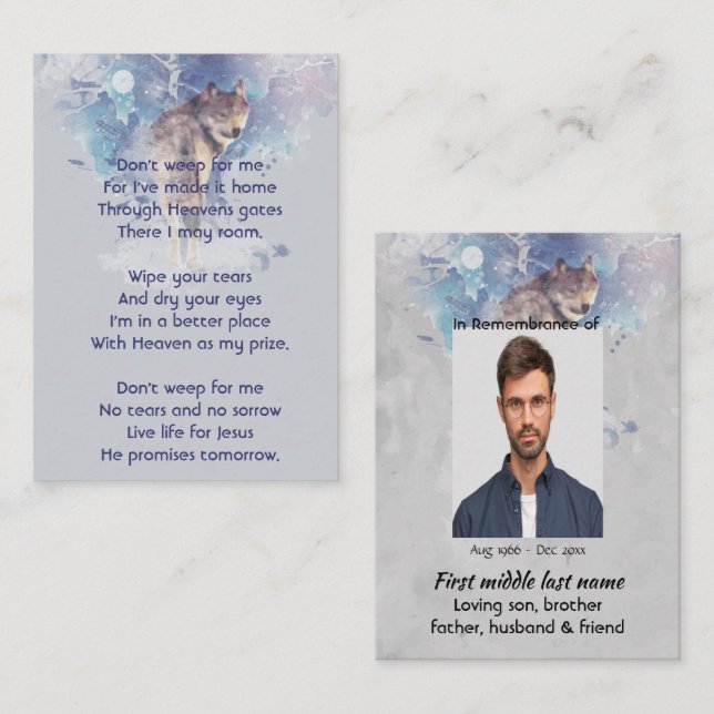 Tarjeta De Visita Lobo en memoria de Christian Pocket Keepsake (Anverso / Reverso)