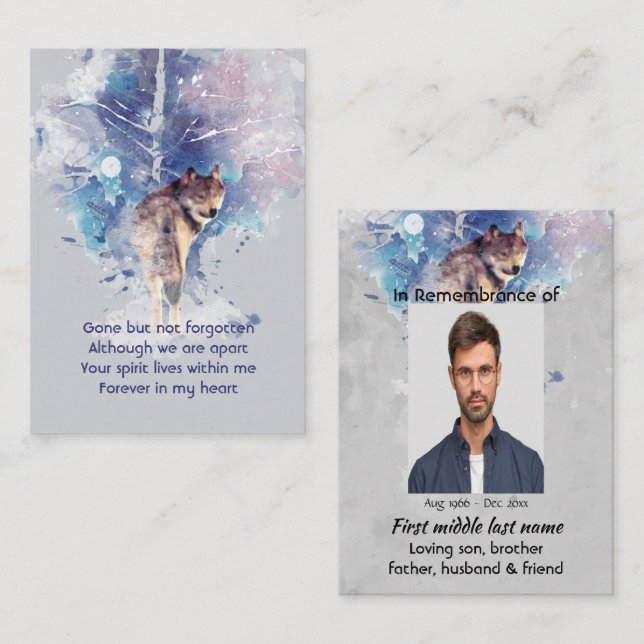 Tarjeta De Visita Lobo en memoria de Pocket Keepsake (Anverso / Reverso)