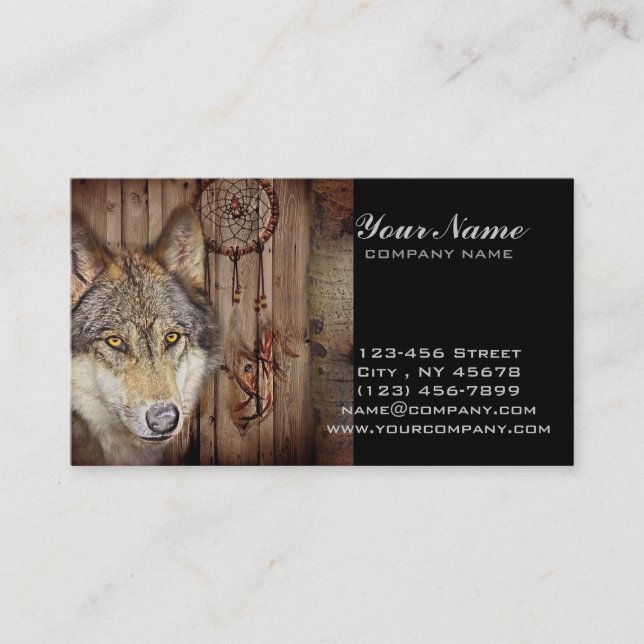 Tarjeta De Visita Lobo ideal occidental del indio del nativo (Anverso)