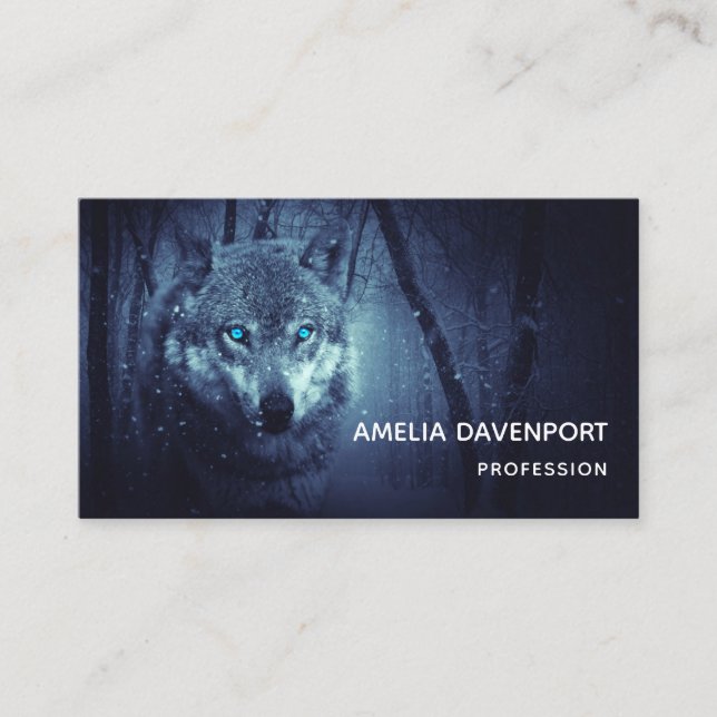 Tarjeta De Visita Lobo salvaje mágico con ojos azules asombrosos (Anverso)