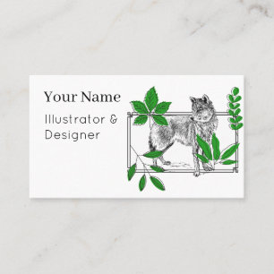 Tarjeta De Visita Lobo Salvaje y Hojas Verdes - Arte de la Naturalez