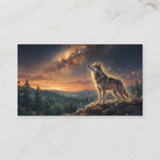 Tarjeta De Visita Lobo Solitario Bajo el Cielo Estrellado de la Vía 