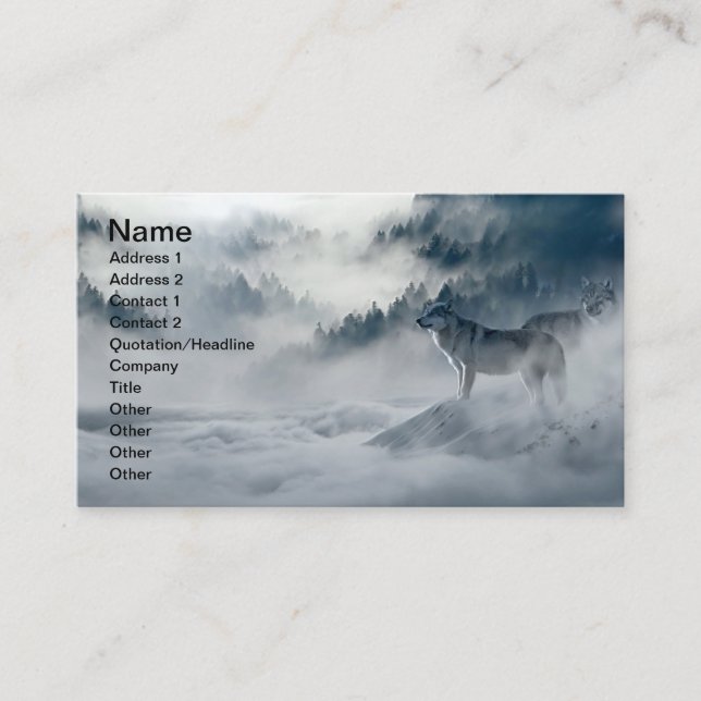 Tarjeta De Visita Lobos en el paisaje invernal de nieve (Anverso)
