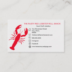 Tarjeta De Visita Lobster Rojo Mariscos Blanco Negro Simple Náutico