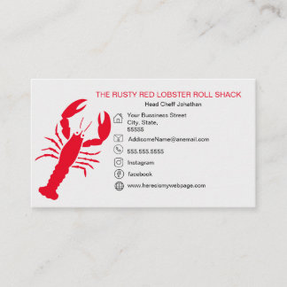 Tarjeta De Visita Lobster Rojo Mariscos Blanco Negro Simple Náutico