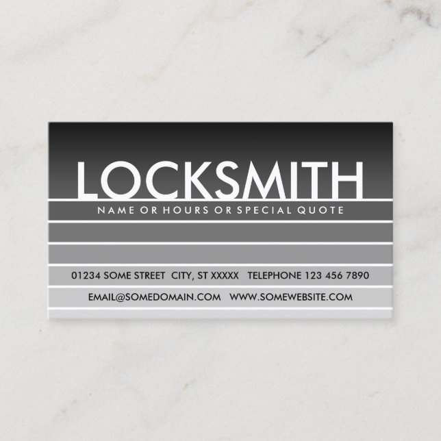 Tarjeta De Visita LOCKSMITH de muestra gris (Anverso)