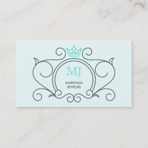 Tarjeta De Visita Logo artístico Crown Diamond Gem Gray Aqua