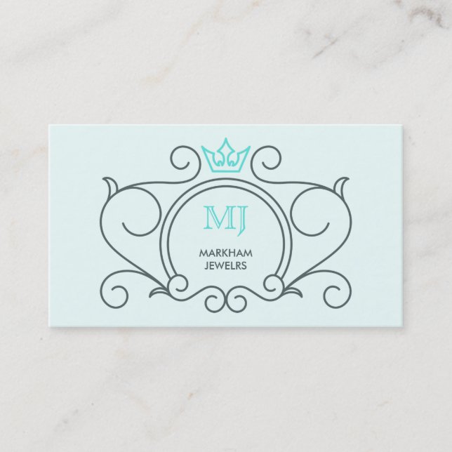 Tarjeta De Visita Logo artístico Crown Diamond Gem Gray Aqua (Anverso)