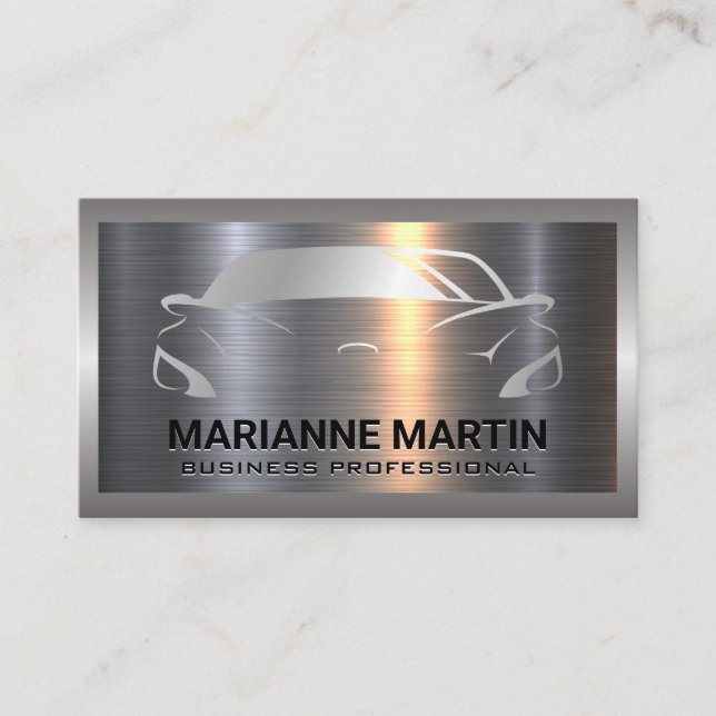 Tarjeta De Visita Logo automático | Cepillado plateado de aluminio m (Anverso)