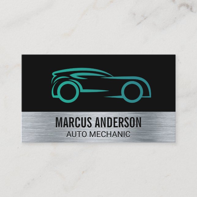 Tarjeta De Visita Logo automático | Fondo de pincel metálico (Anverso)