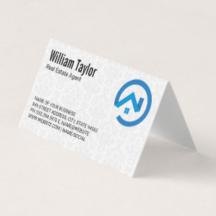 Tarjeta De Visita Logo azul inmobiliario moderno   Patrón de Damasco