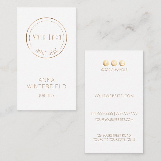 Tarjeta De Visita Logo blanco dorado elegante medios sociales modern (Anverso / Reverso)