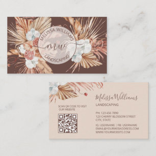 Tarjeta De Visita Logo Boho Acuarela de Hierba de Pampas de Terracot