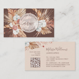 Tarjeta De Visita Logo Boho Acuarela de Hierba de Pampas de Terracot
