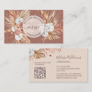 Tarjeta De Visita Logo Boho de Acuarela de Hierba de Pampas de Terra