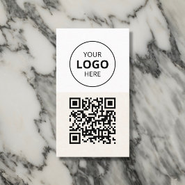 Tarjeta De Visita Logo Código QR Beige Minimalista