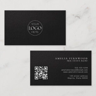 Tarjeta De Visita Logo Código QR de bienes raíces de cuero de lujo