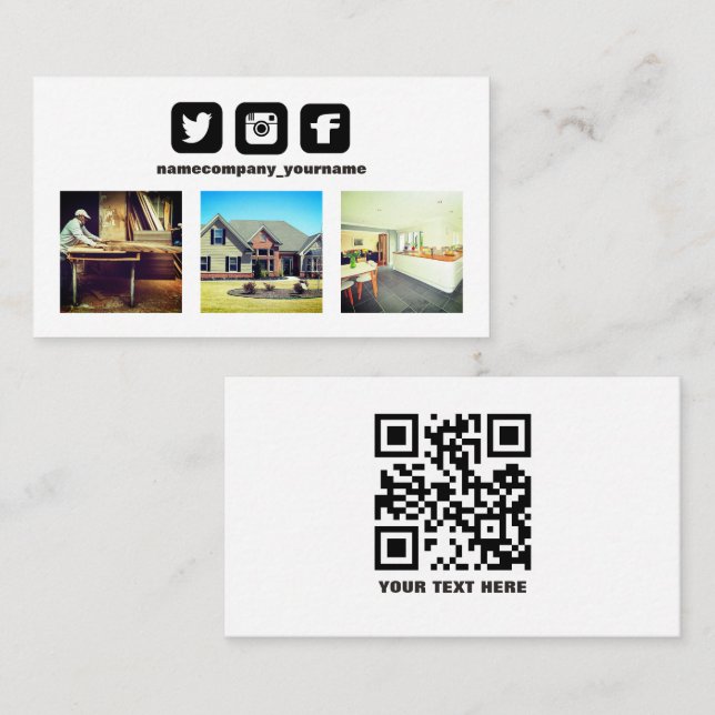 Tarjeta De Visita Logo Código QR foto iconos de medios sociales Busi (Anverso / Reverso)