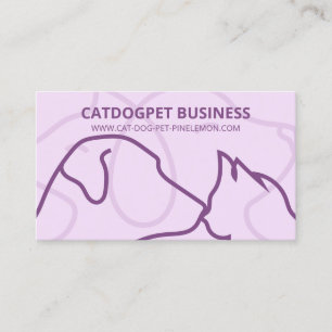 Tarjeta De Visita Logo Código Qr Morado Perros Gatos Mascota