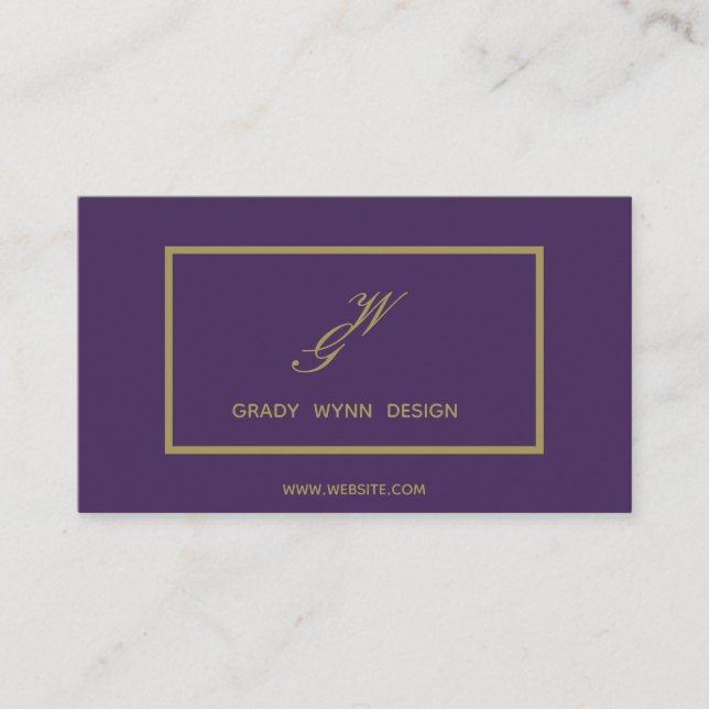 Tarjeta De Visita logo con monograma de oro morado polvoriento (Anverso)