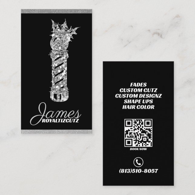 Tarjeta De Visita Logo Corona de Barbería Profesional (Anverso / Reverso)