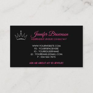 Tarjeta De Visita Logo Corona Rosa Joyas Accesorios Gracias