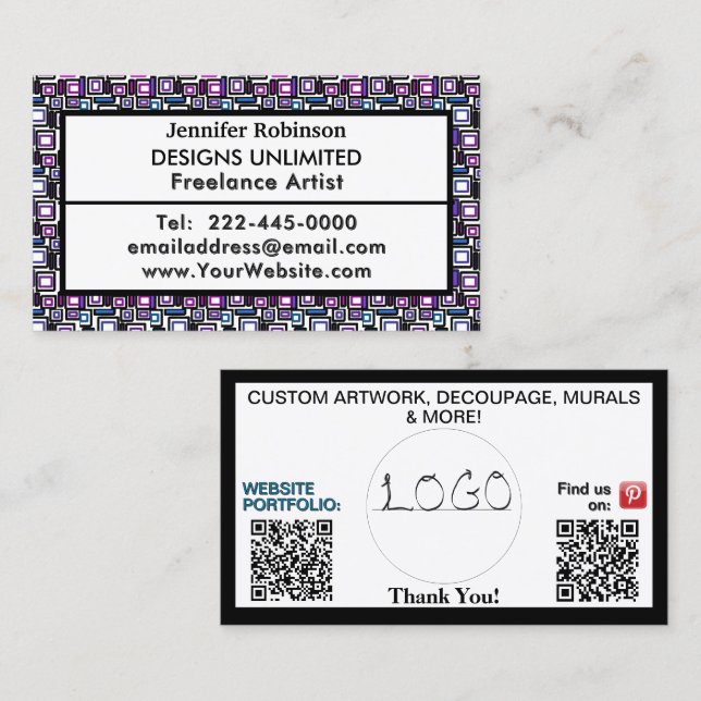 Tarjeta De Visita Logo de Art Business QR Code CUALQUIER NEGOCIO (Anverso / Reverso)